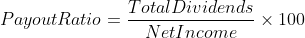 Payout Ratio = \frac{Total Dividends}{Net Income}\times 100